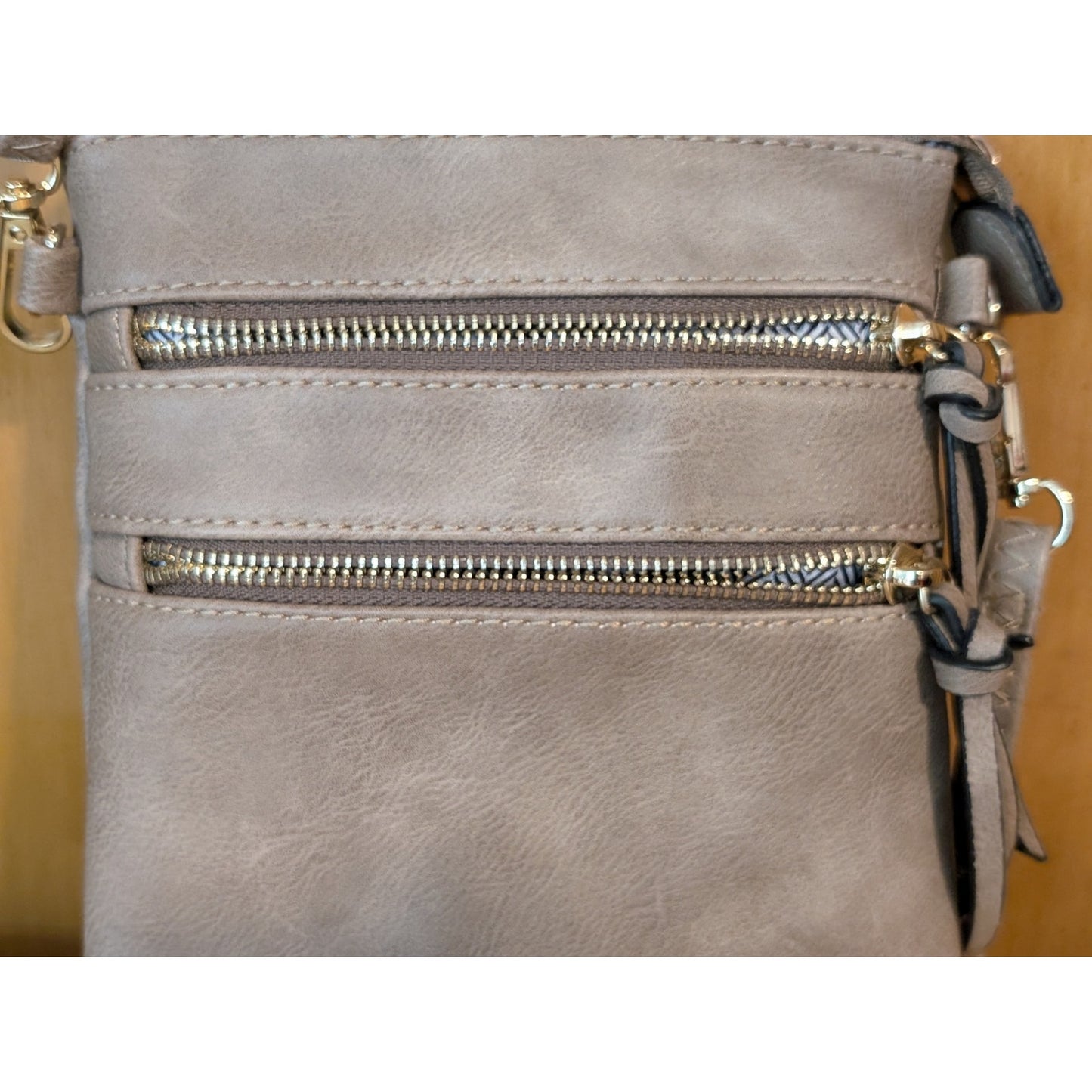 Beige Cross Body Faux Leather Compartment Purse