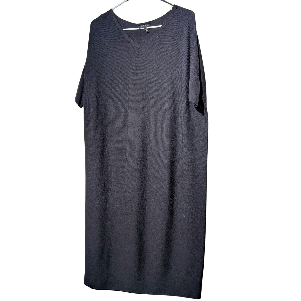 Lafayette 148 New York Black/Navy V Neck Oversize Drop Sleeve Sweater Dress Sz M