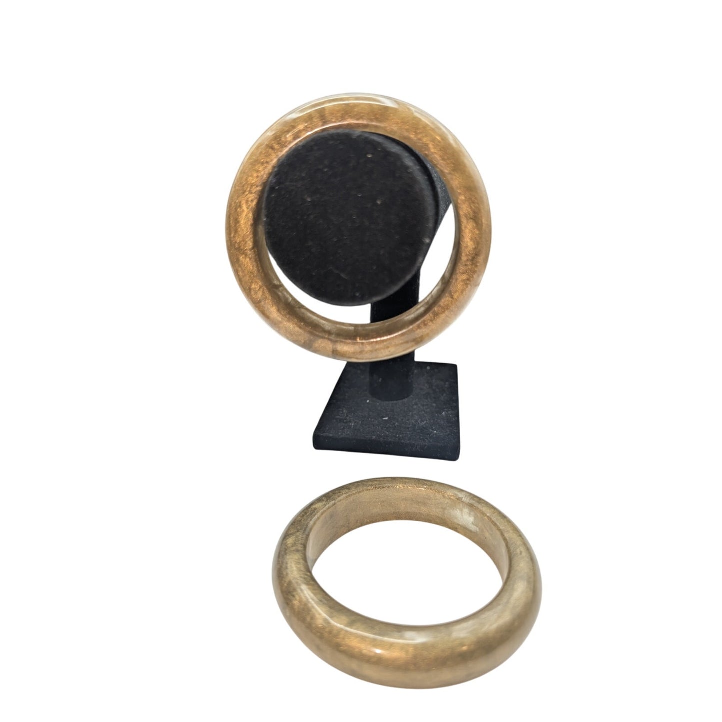 VTG Set of 2 Golden Shimmer Marbled Heavy (Nice Clank) Lucite Bangle Bracelets