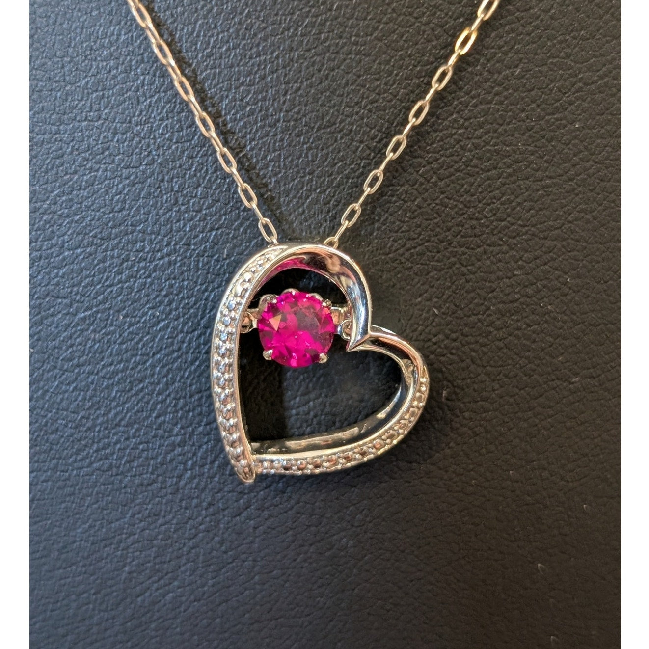 Man Made Moving Ruby 925 Sterling Silver Heart Pendant 18" Necklace