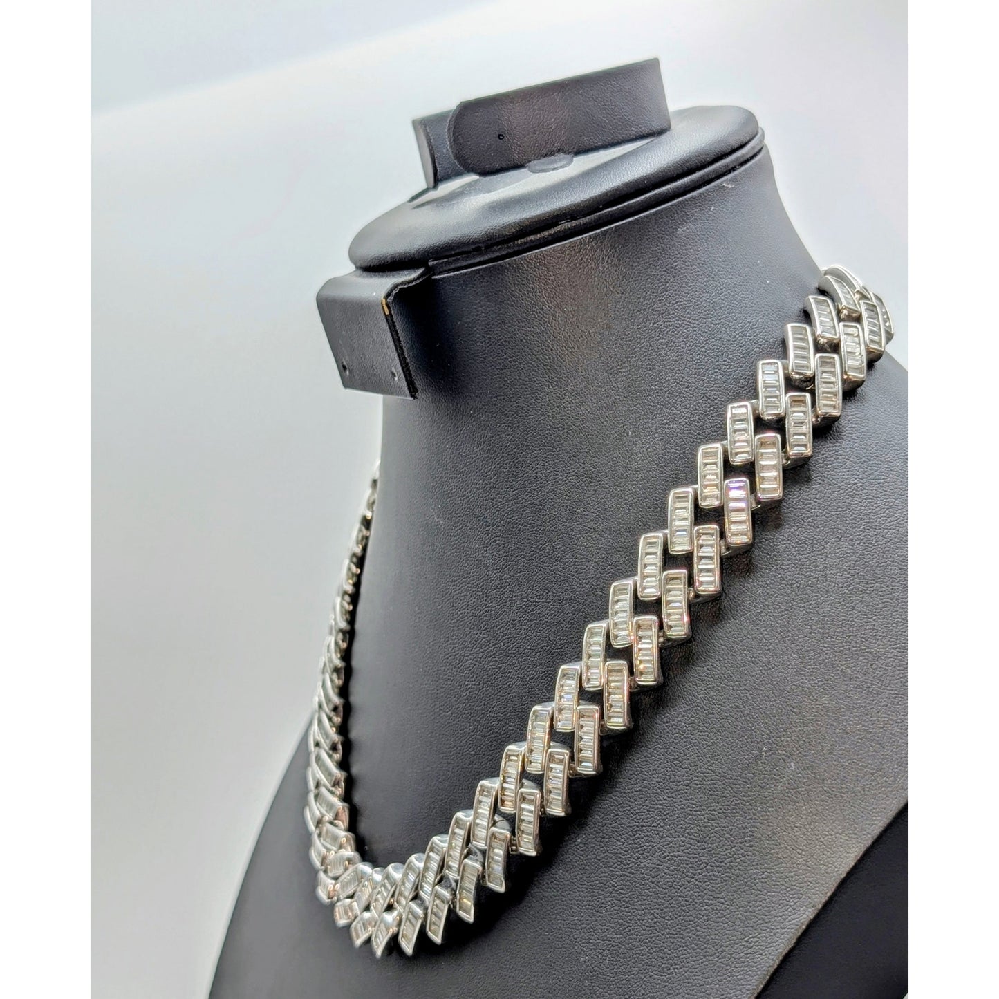 Silver Tone Baguette CZ Chunky Hip Hop Heavy Chain 20" Necklace