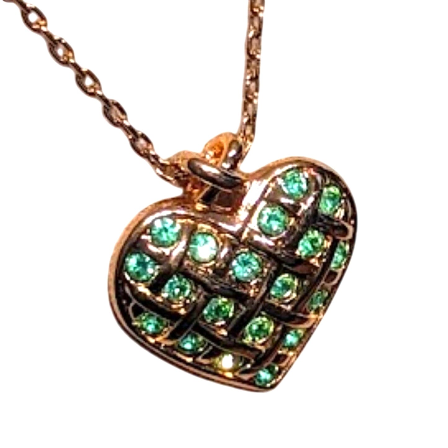 AVON Vintage Green Crystal Latticed Heart Pendant Necklace