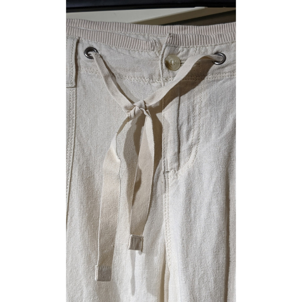 Sonoma Linen Blend Cream Draw String Pocket Wide Leg Pant Women's Sz 10