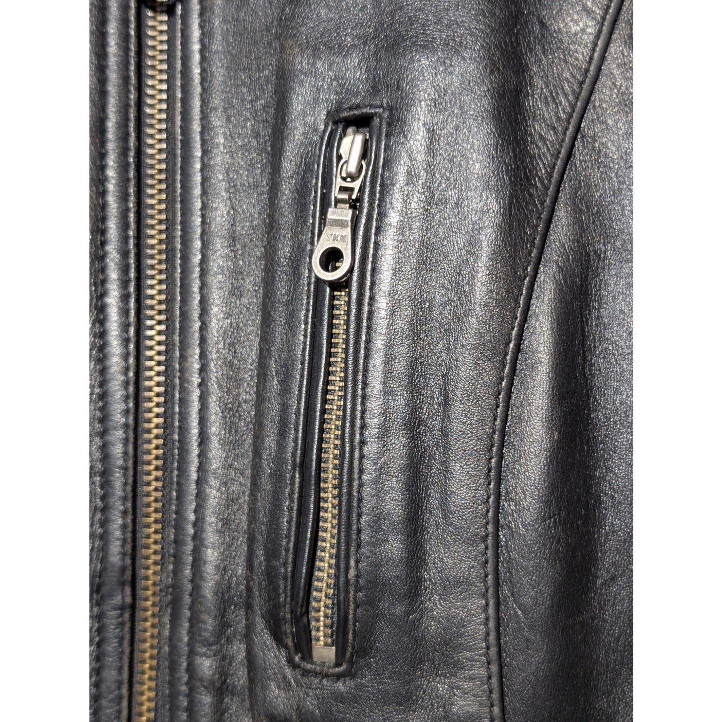 FLYING BIKES Oakwood NY Chapter Leather Zip Front Motorcycle Jacket Sz L