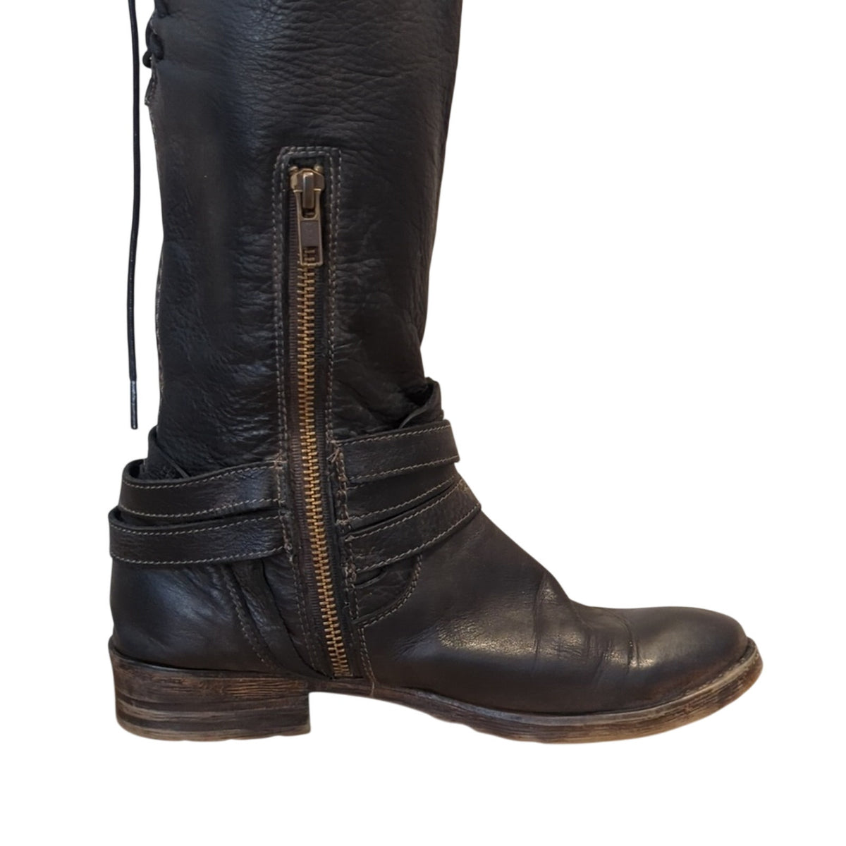 Bed Stu Distressed Brown Leather Surry Zip Lace at Back Boots Women's Sz 7.5