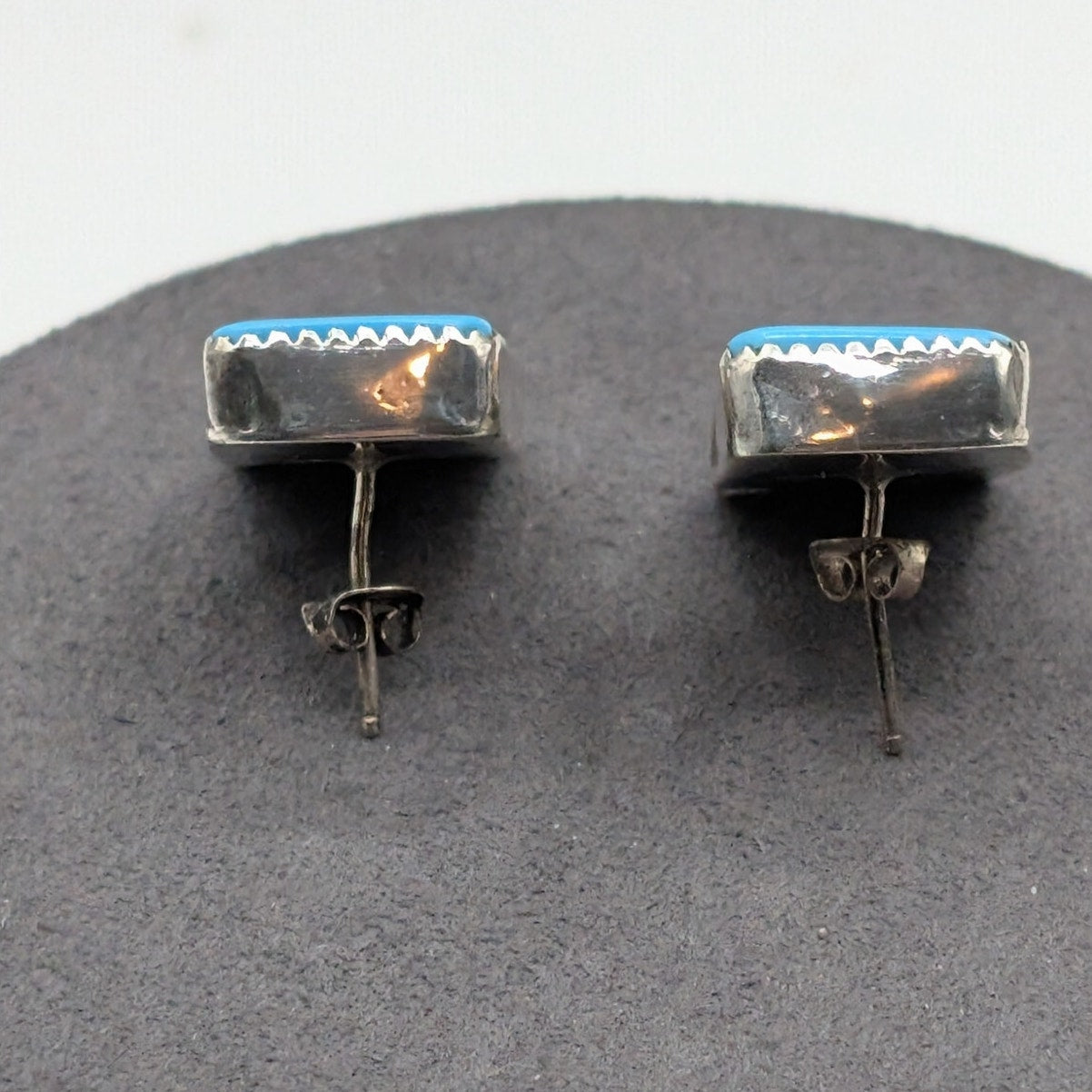 Vtg Hand-Signed Cursive 'Jackson Sterling' Silver Gemstone Inlay Post Earrings
