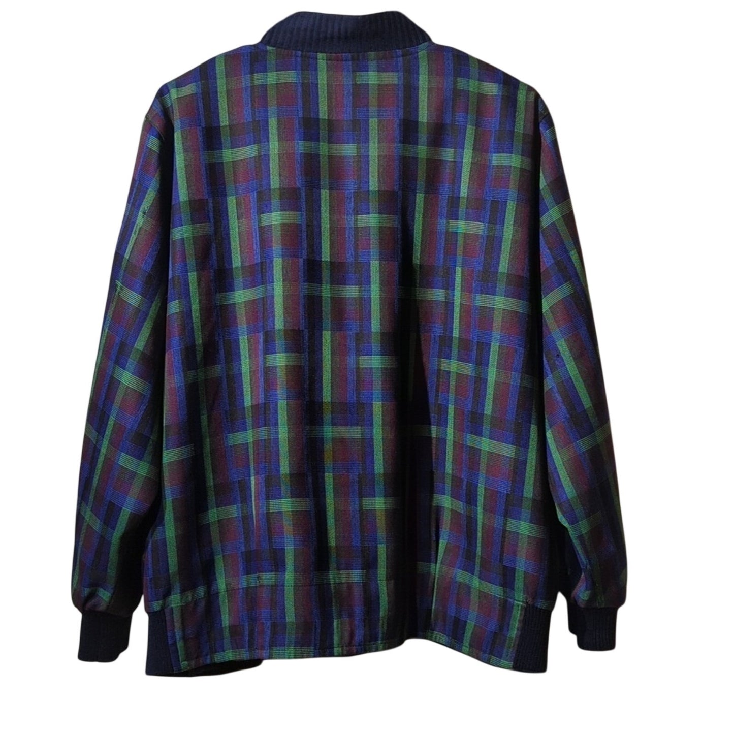 Bo Sung Plaid Snap Front Ribbed Placket, Hem, and Cuff Jacket Women's Sz XL