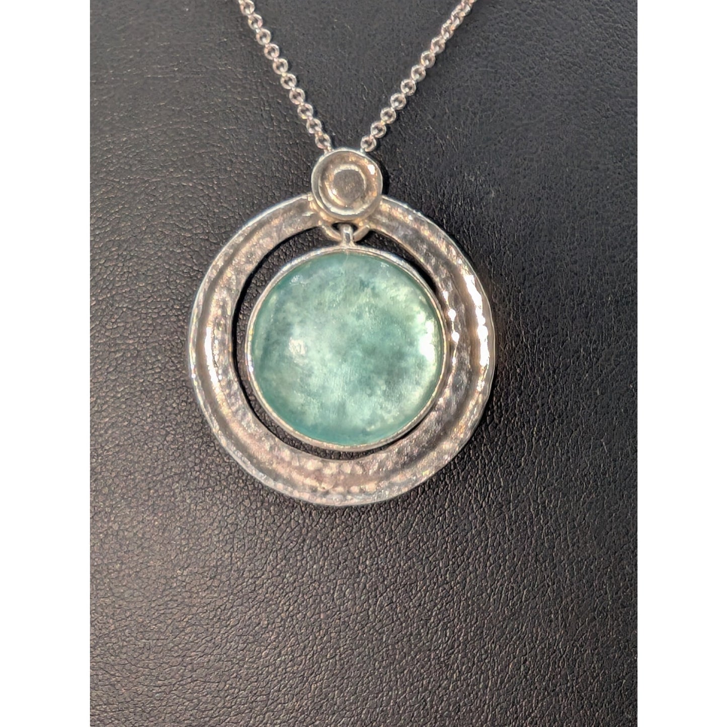 Vtg 925 Sterling Silver Israel Made Roman Glass Pendant Necklace & Earring Set