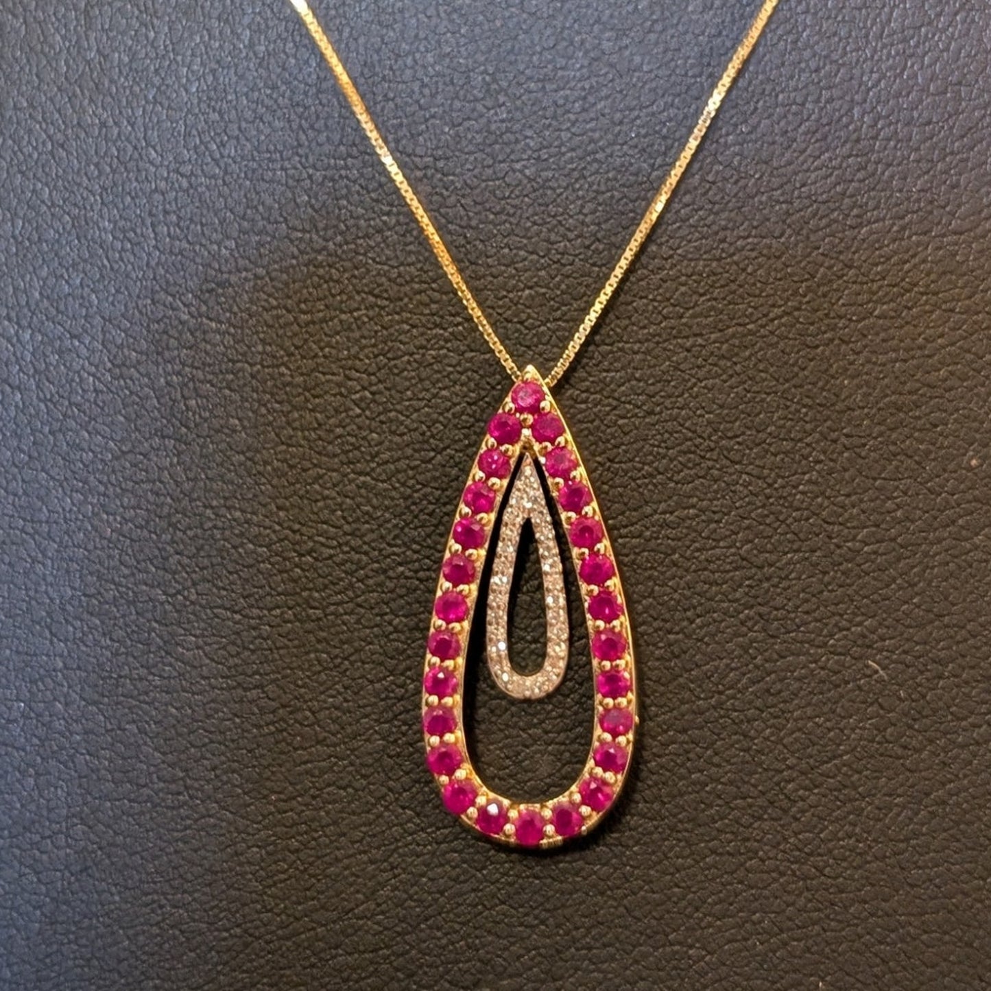 Estate Gorgeous Red Spinel Diamond 14k Yellow Gold Pendant Chain 18" Necklace