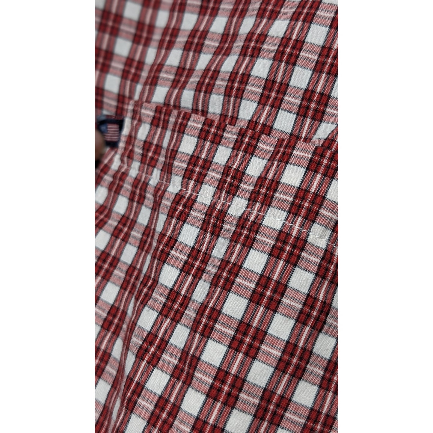 Polo Jeans Co. Ralph Lauren Red White Blue Plaid Pocket Camp Shirt Mens XXL