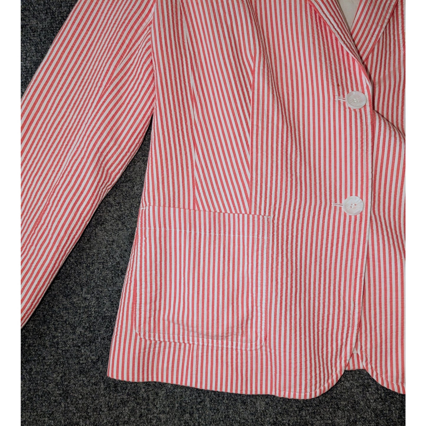 Talbots Vtg 90s Red/Pink Stripe Two Button Cotton Seersucker Blazer Womens Sz 16