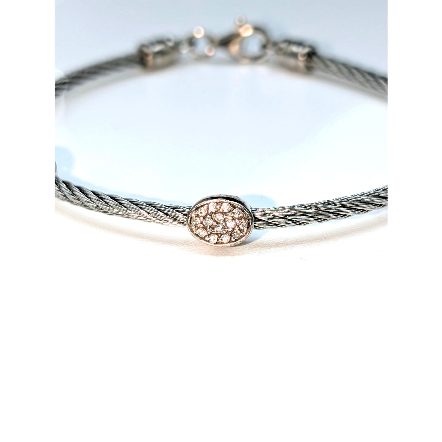 925 Sterling Silver Cable Three CZ Station Bracelet