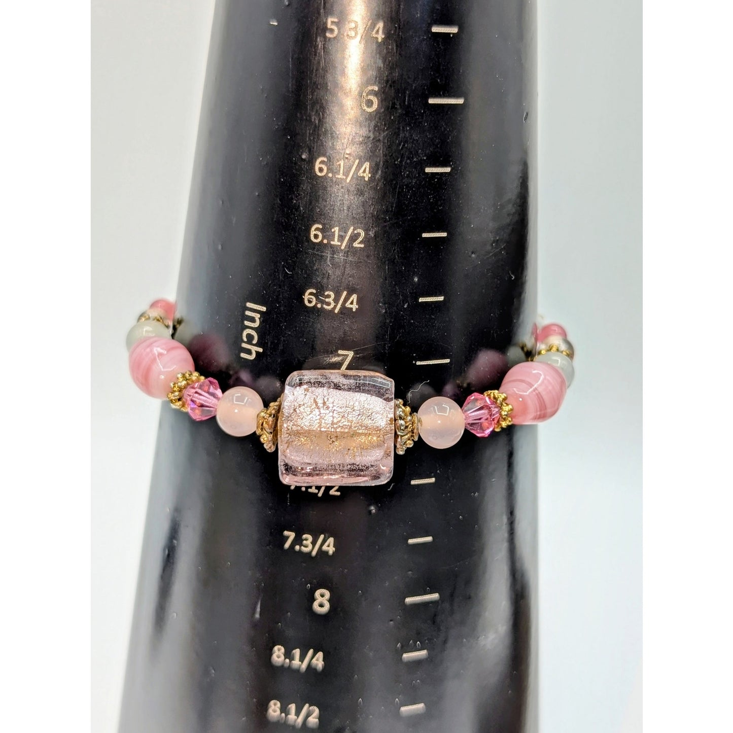 Lot of Two Pink Jilzara Clay Bead Stretch & Lamp Work Glass Bead Bracelets
