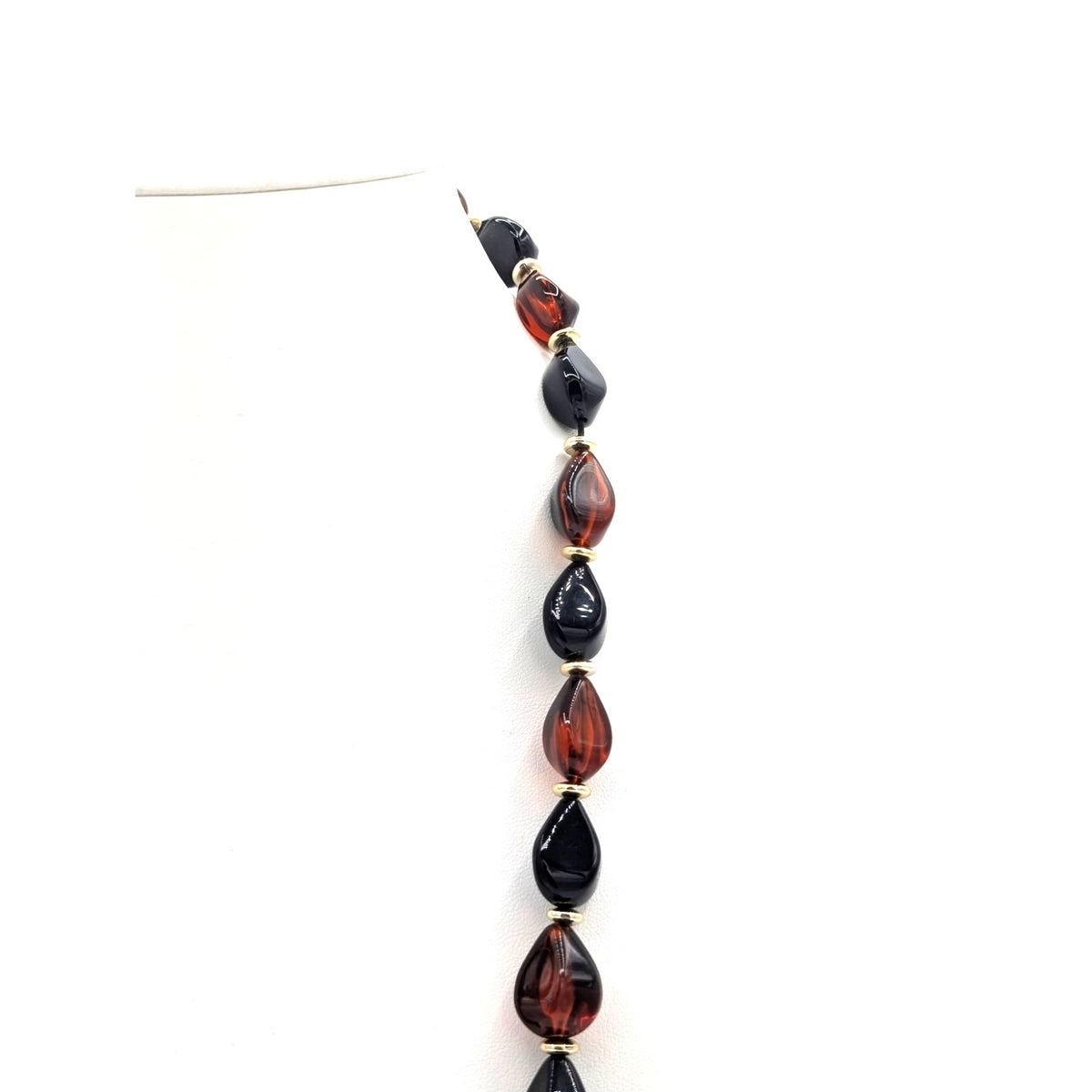 Vintage Acrylic Tortoise Shell Black Beaded Layering Neutral Statement Necklace