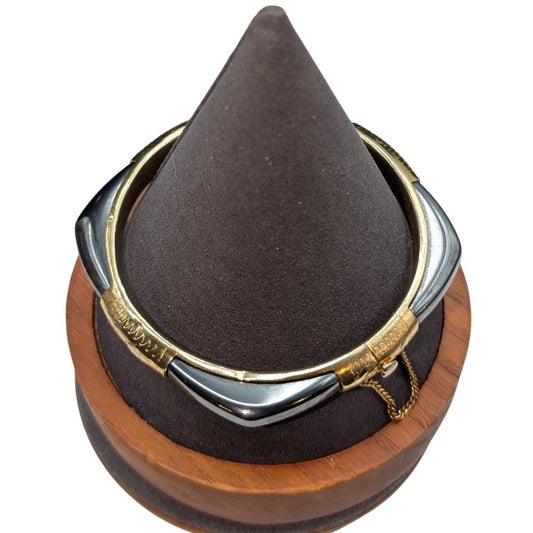 Vintage Hematite Gold Plated Hinged Squared Off Safety Chain Bangle Bracelet