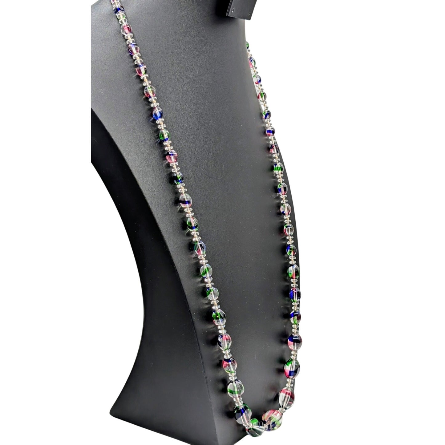 VTG Rare Iris Rainbow Graduated Glass Bead Knotted Long Over the Head Necklace