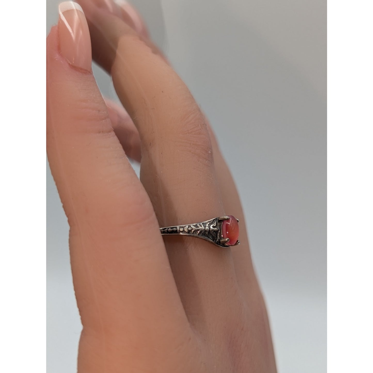 Antique Designer WMCO Orange Paua Shell Sterling Silver Ring Size 6.75