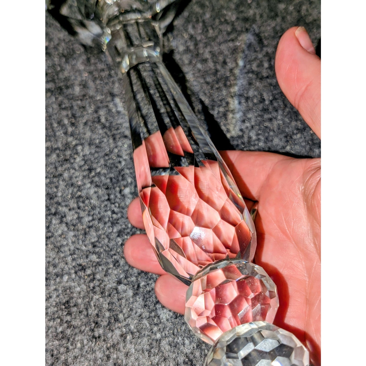 Set of Two Heavy Faceted Lead Crystal Candle Holders 11" & 9" Tall