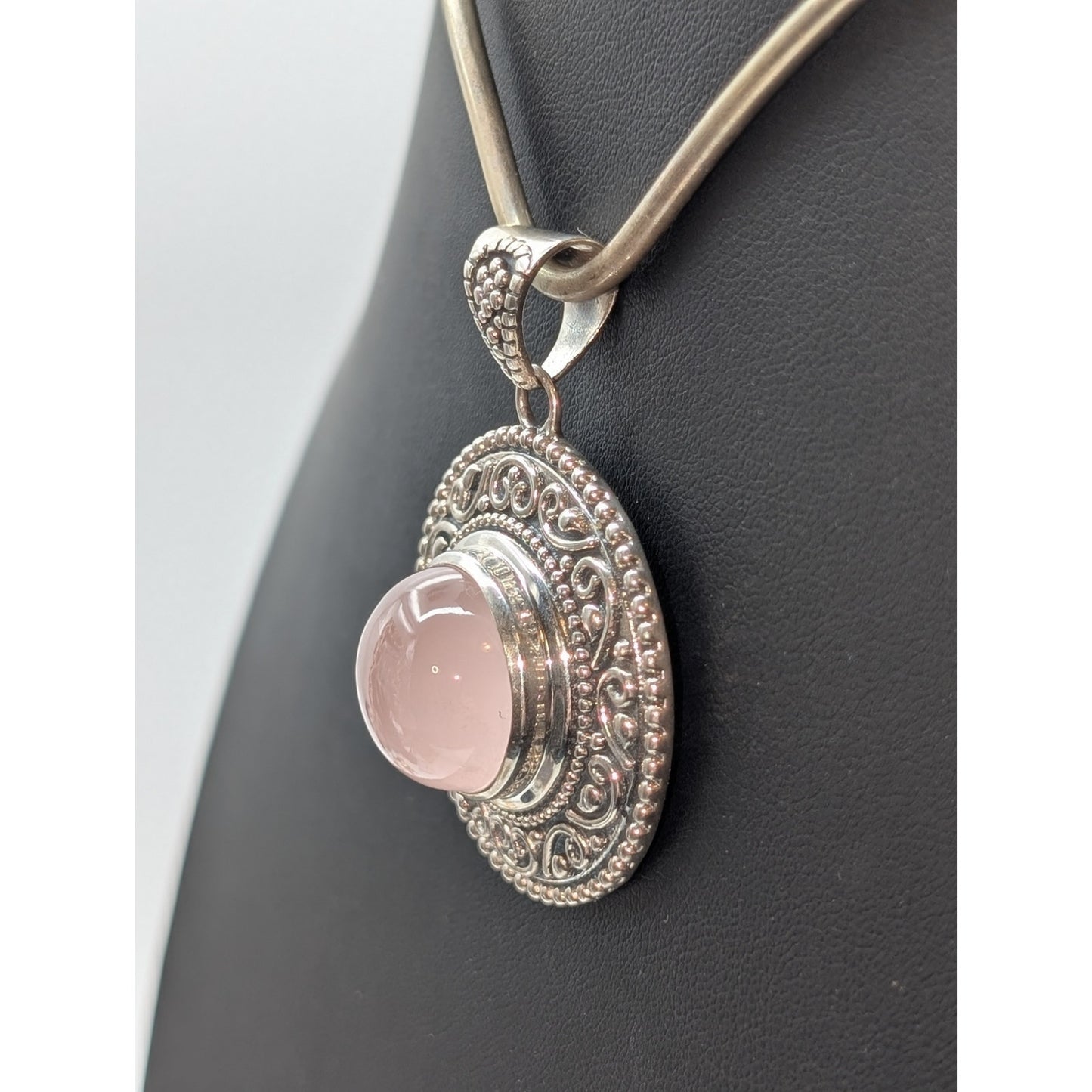Anya Signed 925 Sterling Silver Large Rose Quartz Cabochon Pendant (Only) 24.16g