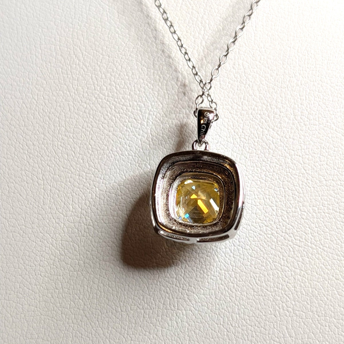 925 Sterling Silver White & Yellow CZ Pendant 18" Rolo Chain Necklace