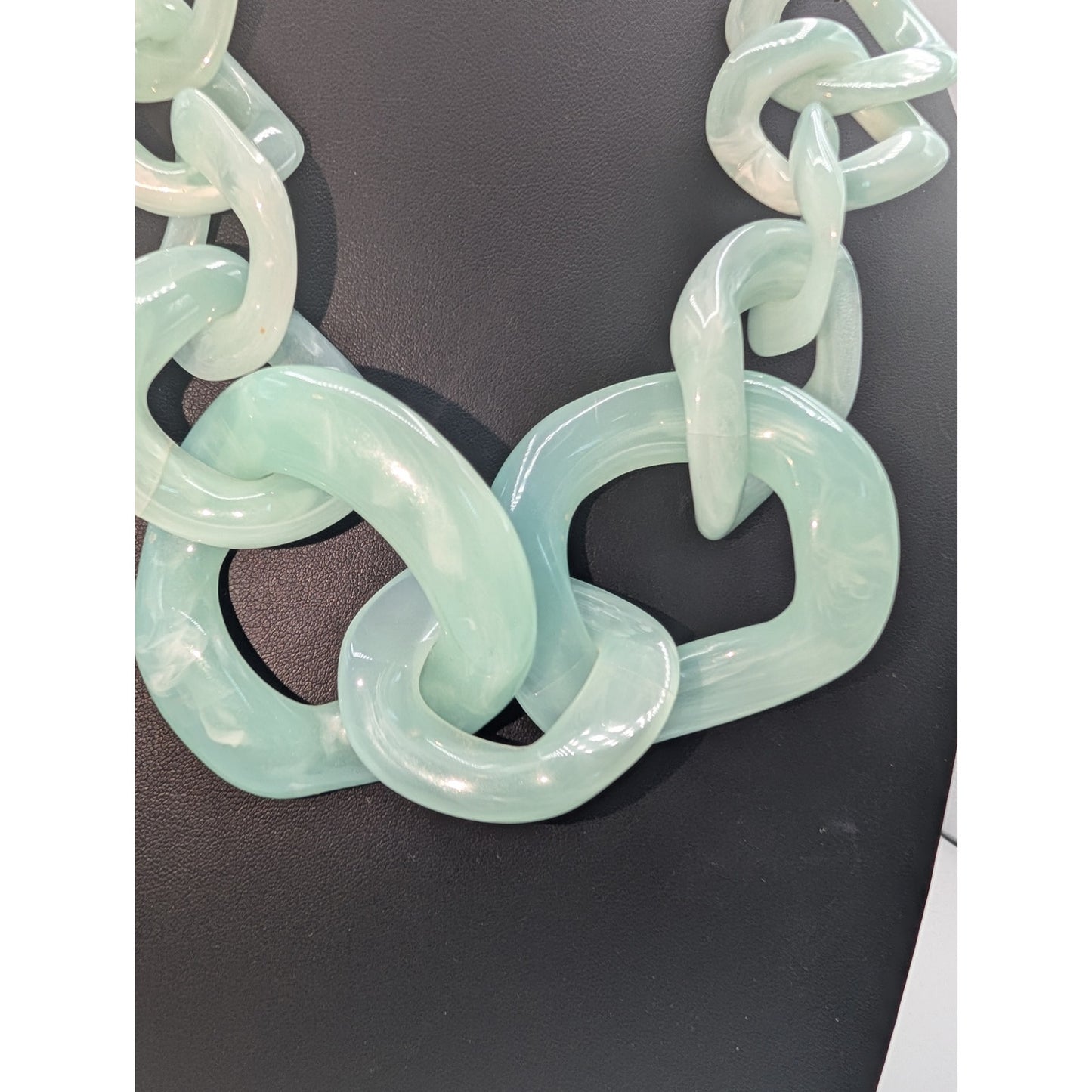 Adia Kibur Chunky Blue Lucite Chain Painted White Metal Multi-Chain Necklace