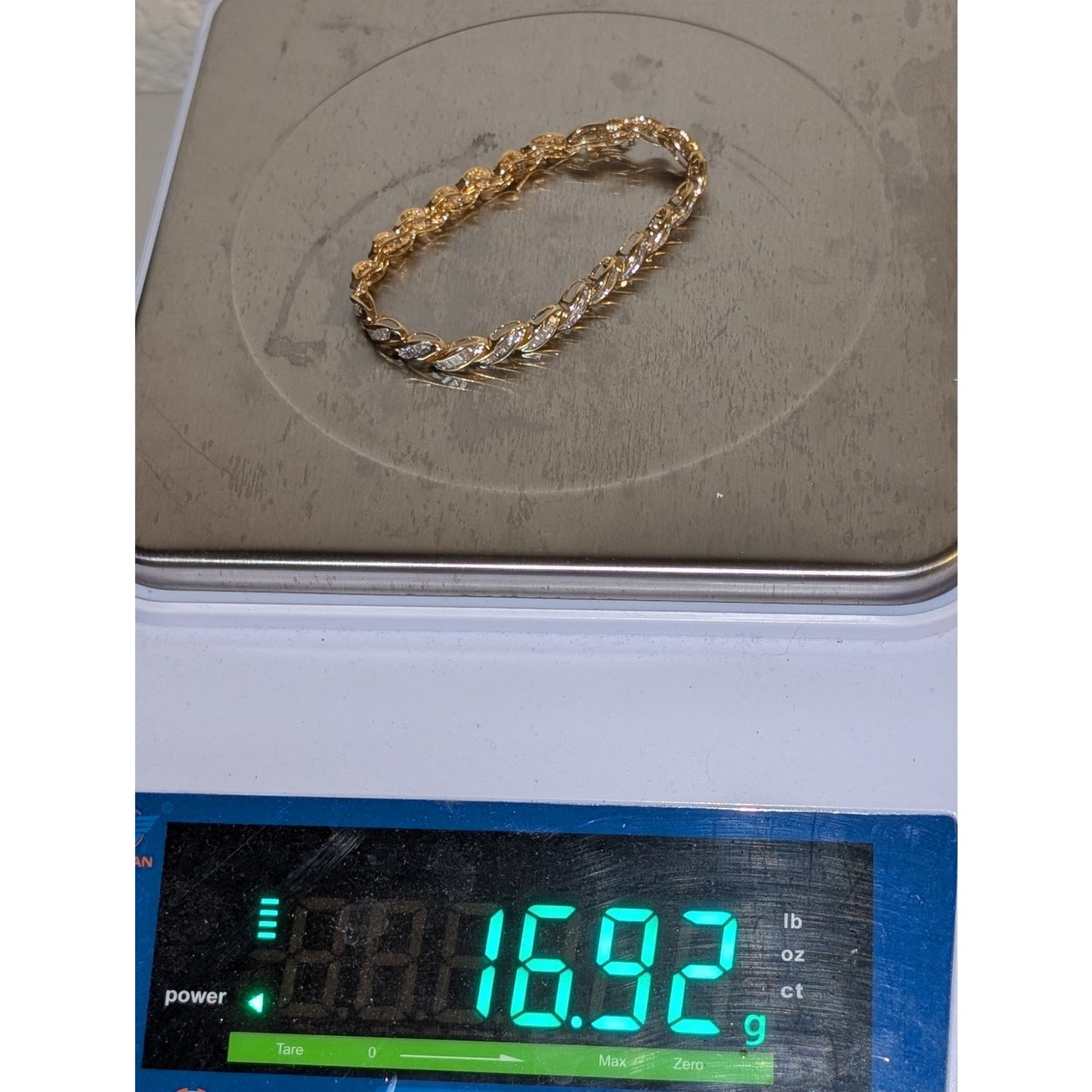 14k Yellow Gold S Design Baguette & Round Diamond Tennis Bracelet