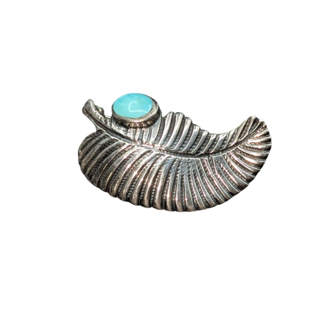 Vintage Sterling Southwest Turquoise Leaf Brooch/Pin