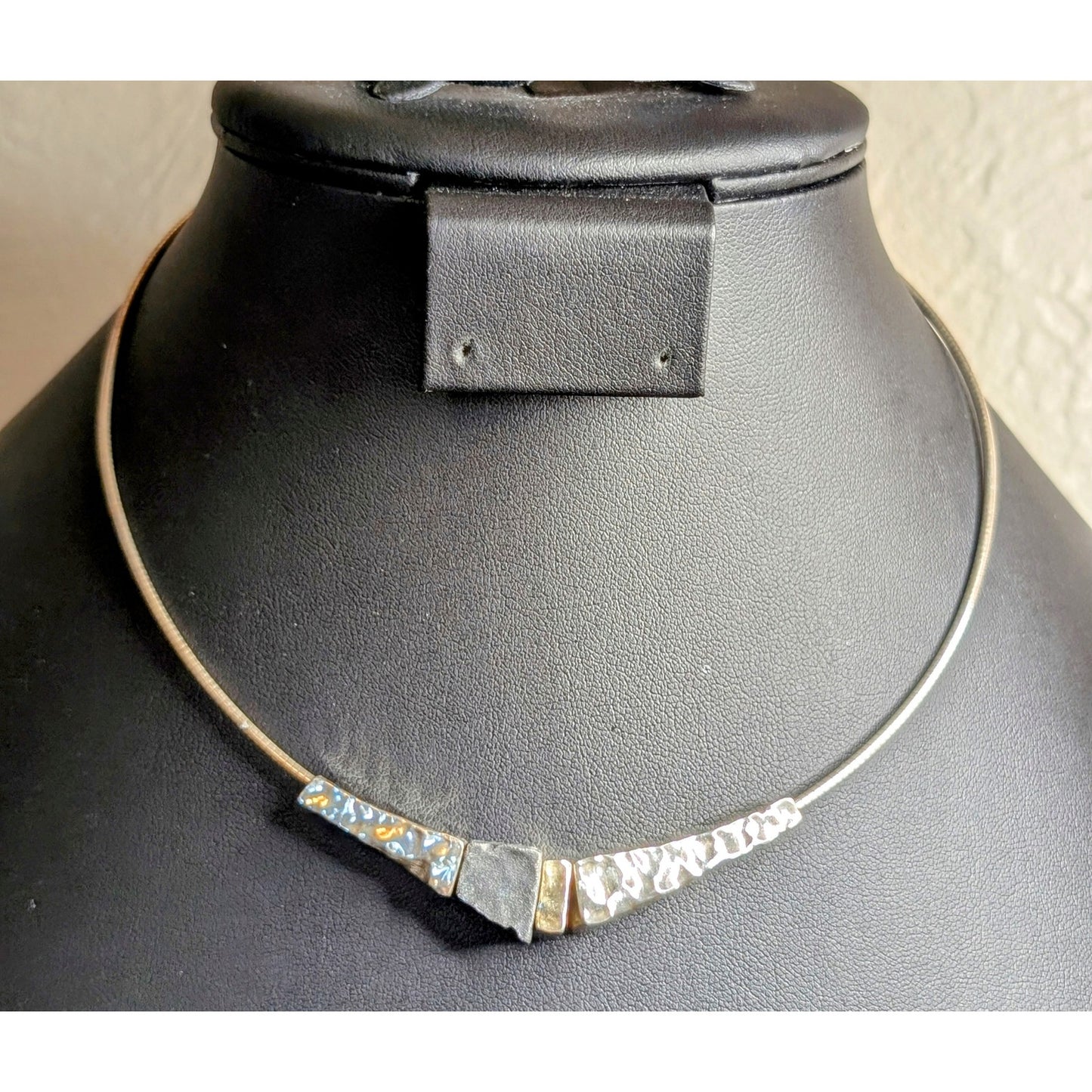 925 Sterling Silver Wire Cable Multi Color/Finish Hammered Bead 16" Necklace