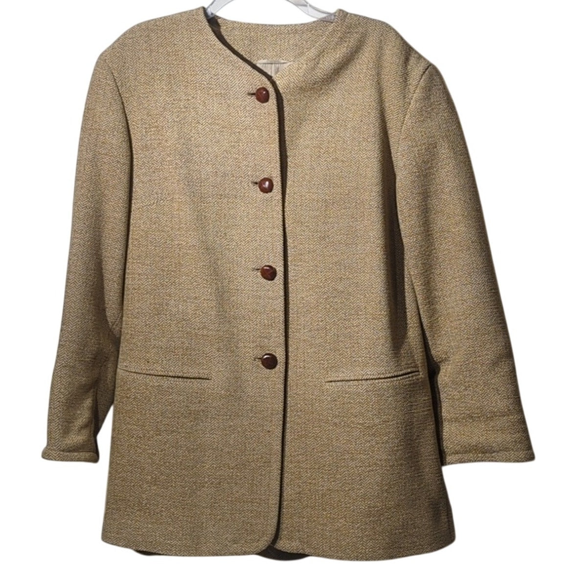 Madeleine Made in Germany Lightweight Herringbone 29" Long Jacket Women's Sz 14