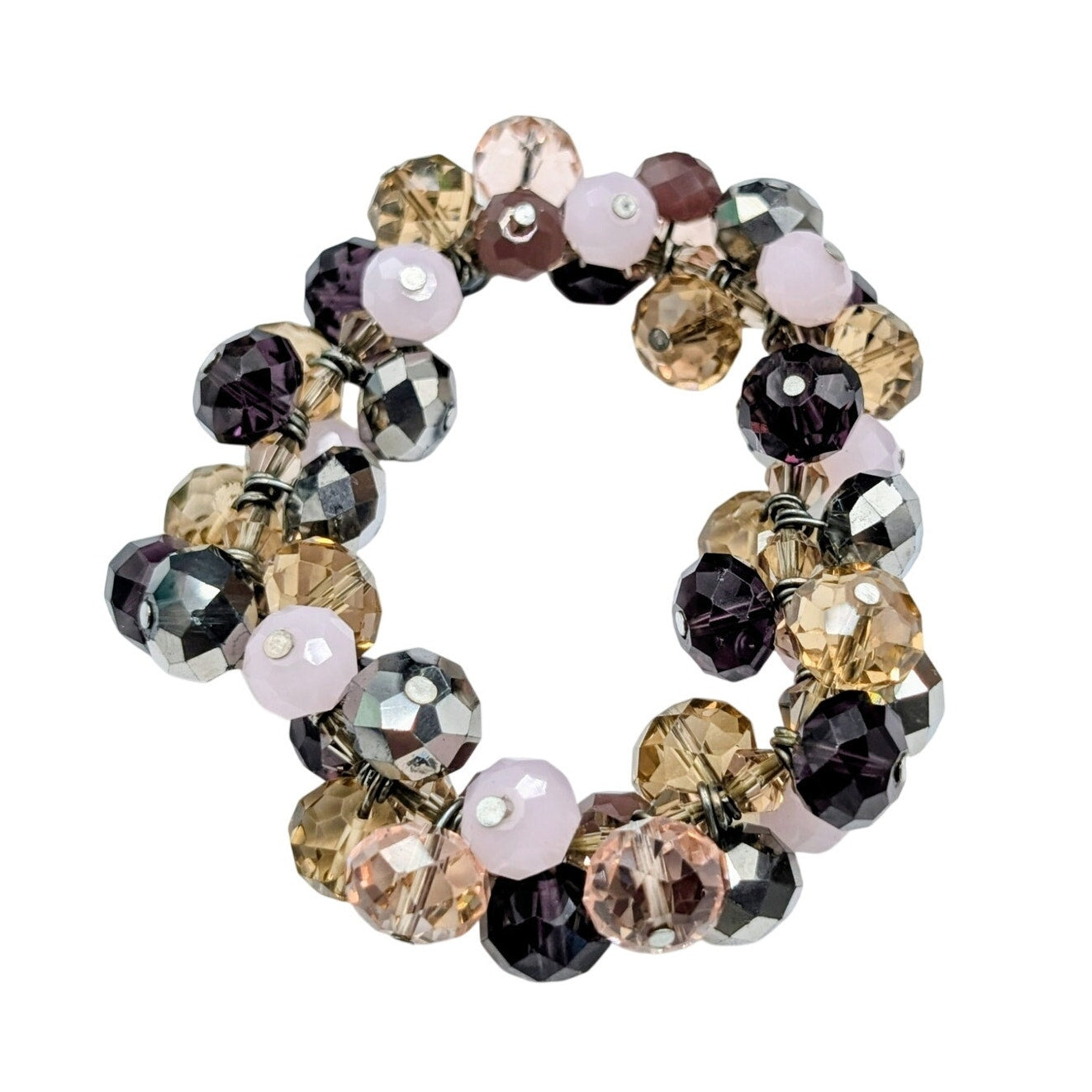Purple Lavender Peach Smoky Gray Glass Cha Cha Wire Stretch Bracelet