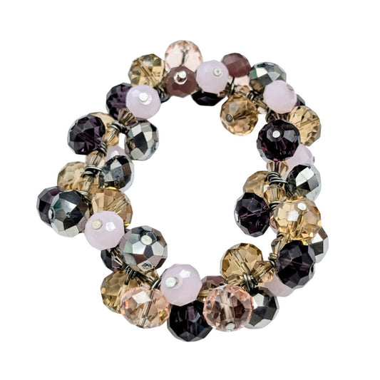 Purple Lavender Peach Smoky Gray Glass Cha Cha Wire Stretch Bracelet
