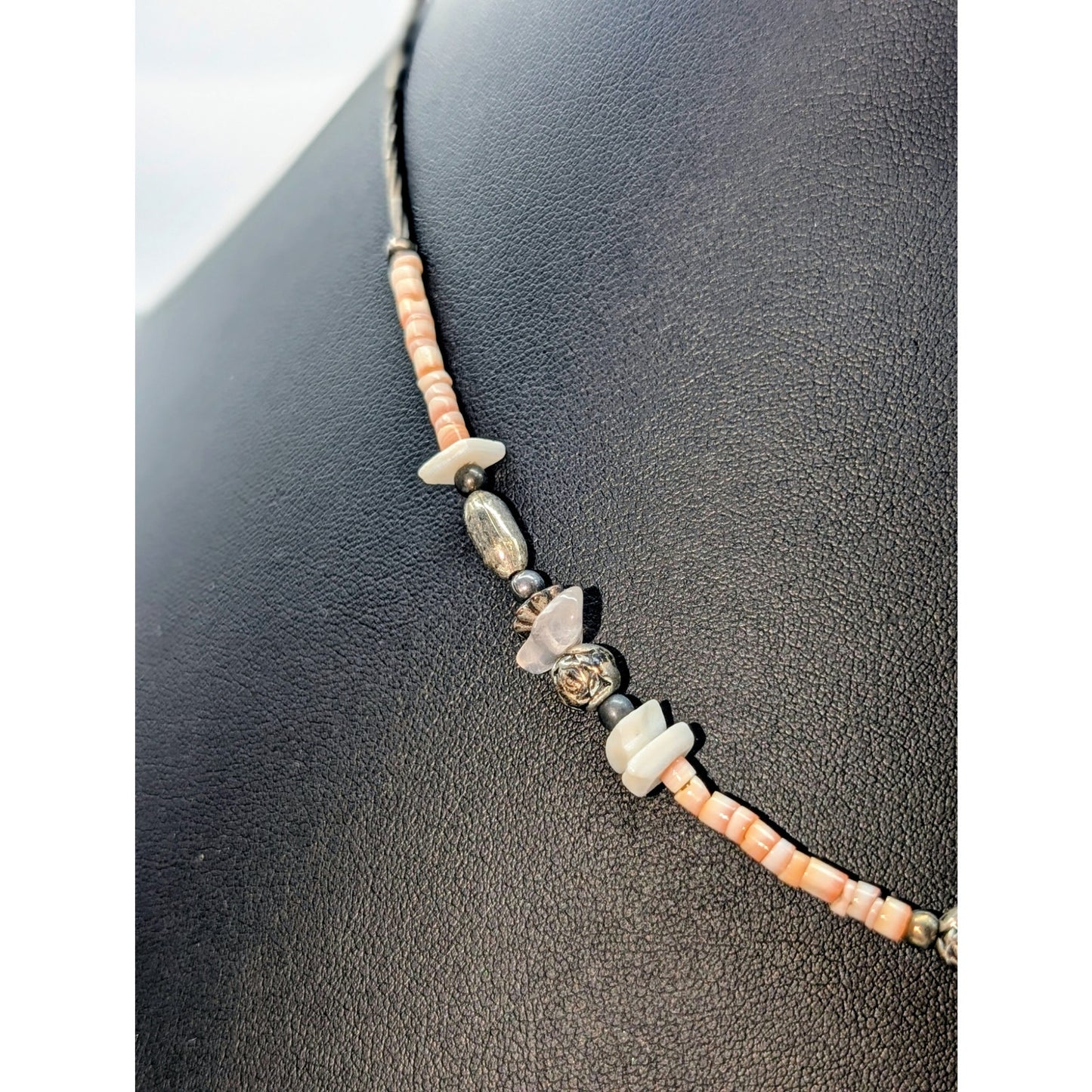 Vintage Liquid Silver Pink Shell Heishi Bead 17" Necklace