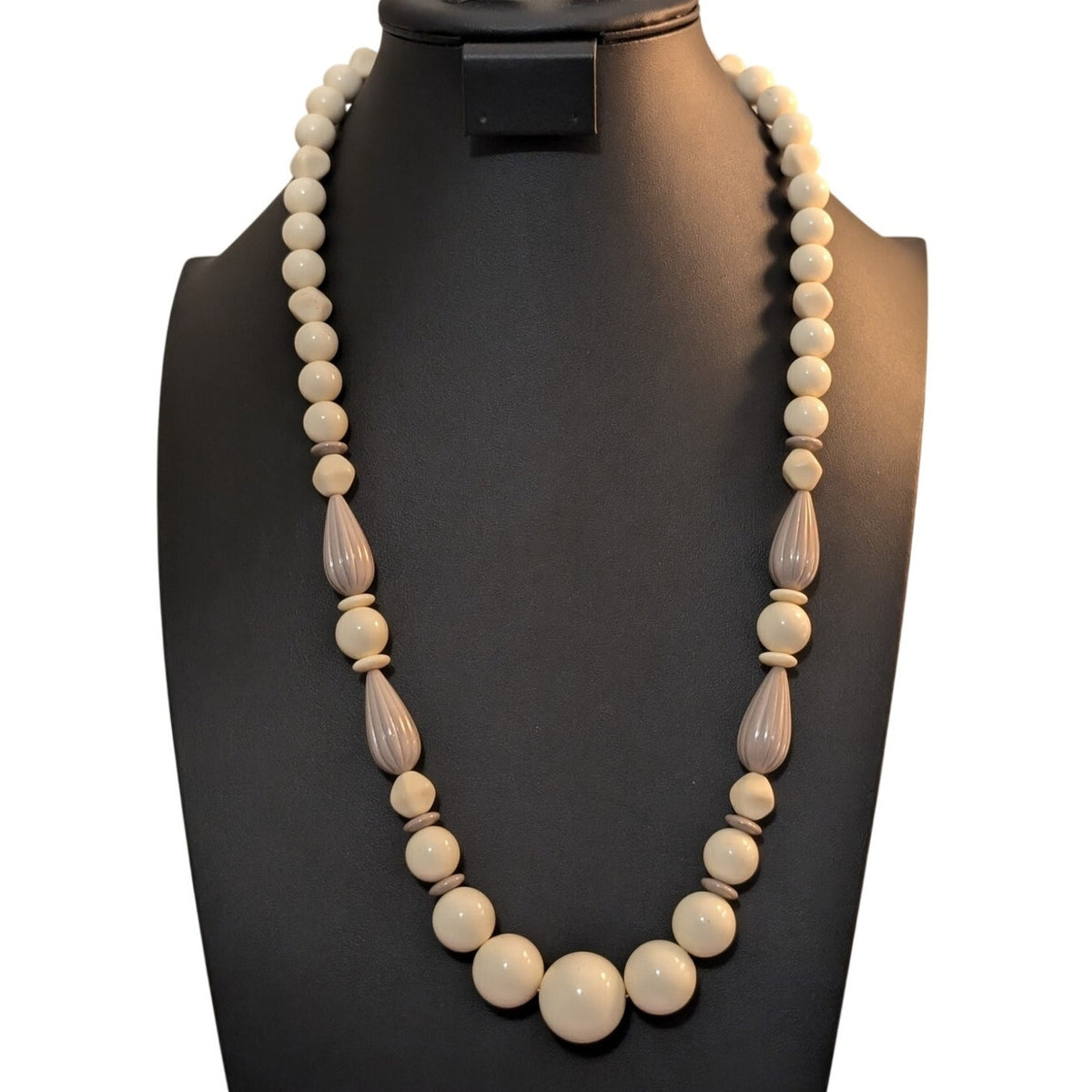 Vintage Avon Ivory Mushroom Taupe Acrylic Beaded 29" Necklace