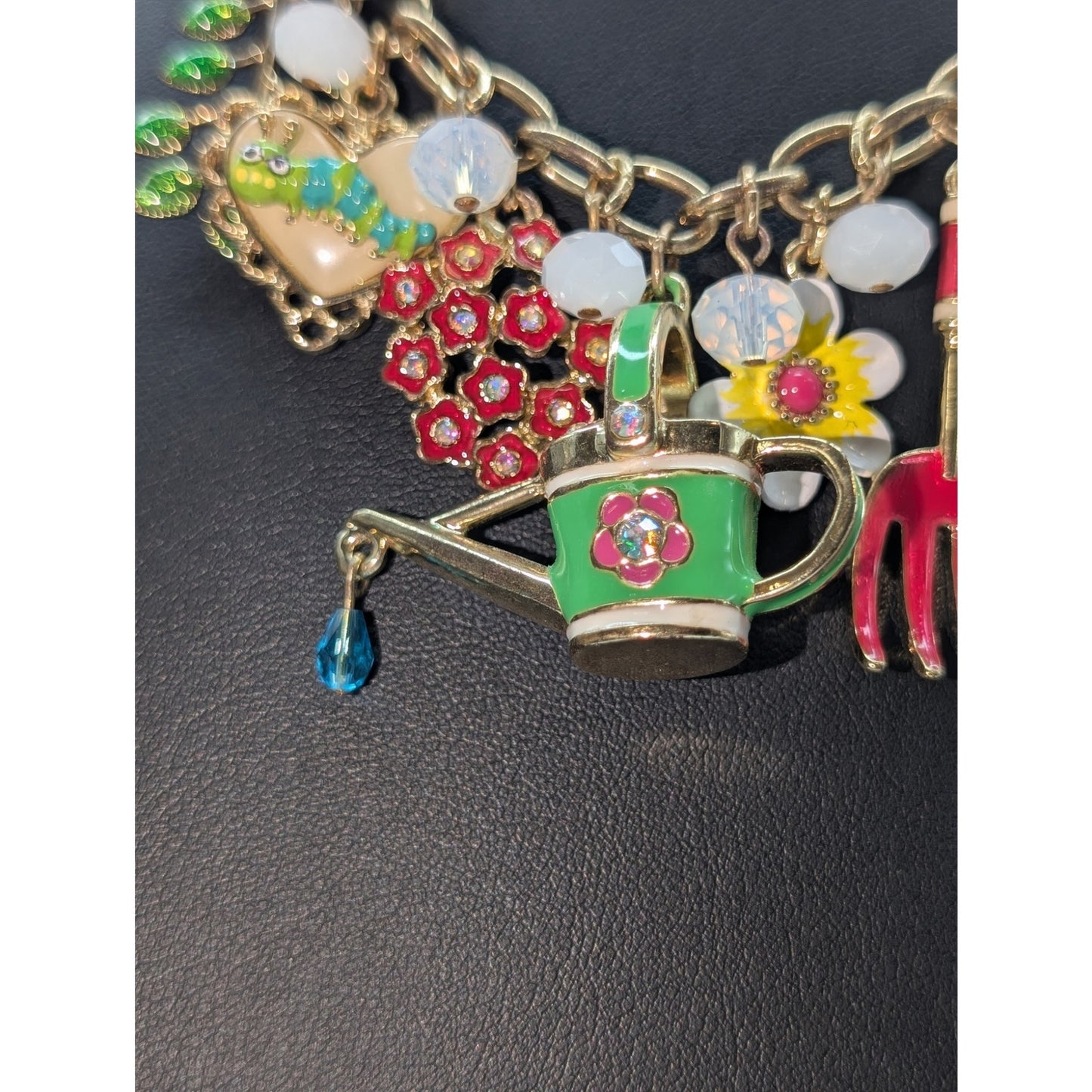 Betsey Johnson Garden Party Gold Tone Charm Dangle 15.75"-18.75" Necklace