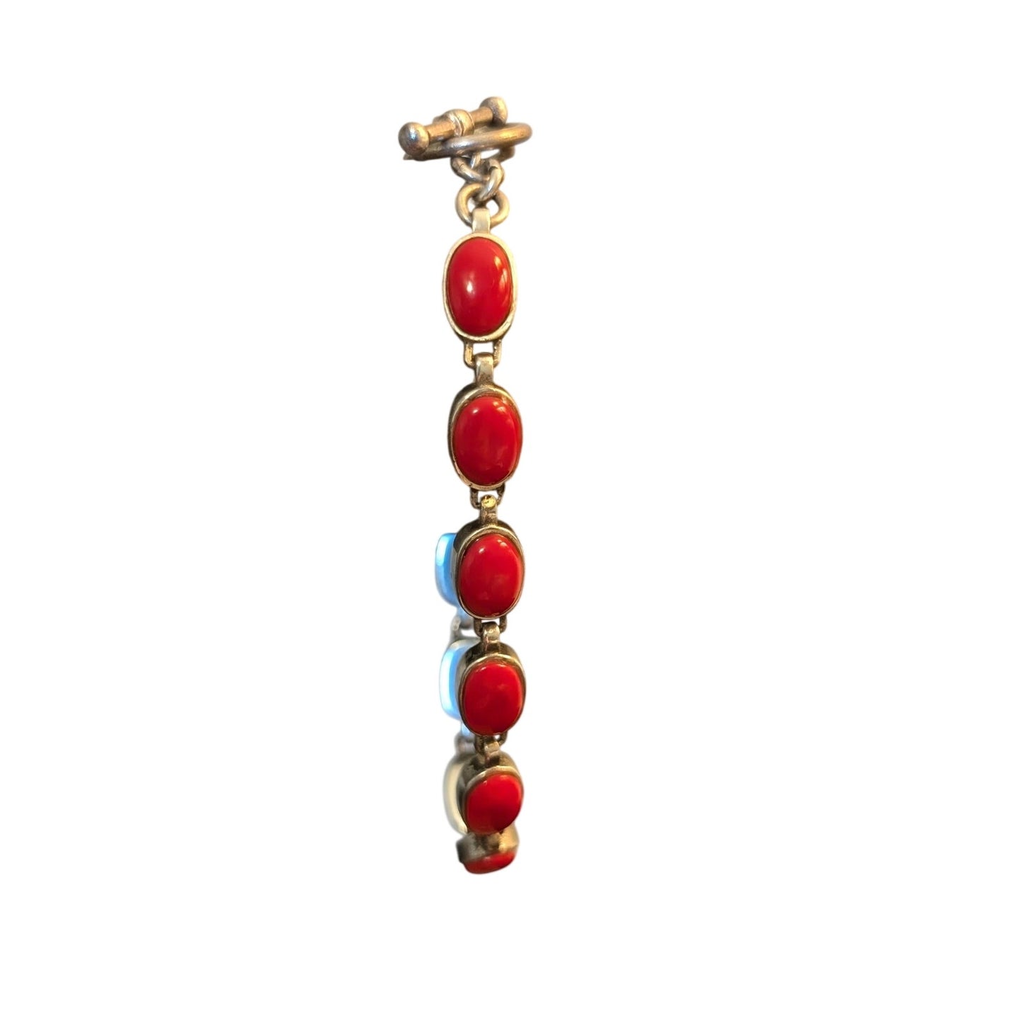925 Sterling Silver Brilliant Red Coral Toggle Bracelet