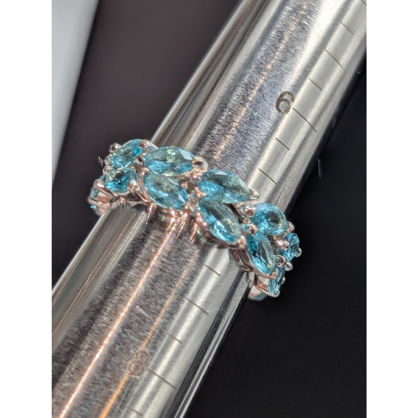 925 Sterling Silver Marquis Cut Blue Glass Eternity Band Ring Size 6.75-7