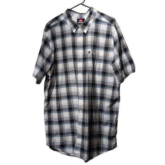 Quiksilver Black Gray Teal Plaid Short Sleeve Button Front Shirt Mens Sz XXL