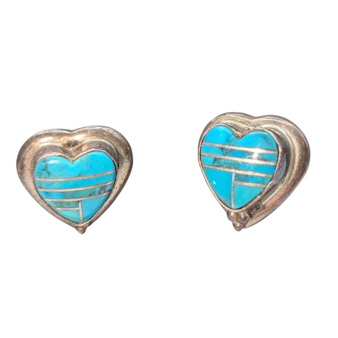 DTR Jay King Mine Finds Sterling Silver Inlaid Turquoise Heart Post Earrings