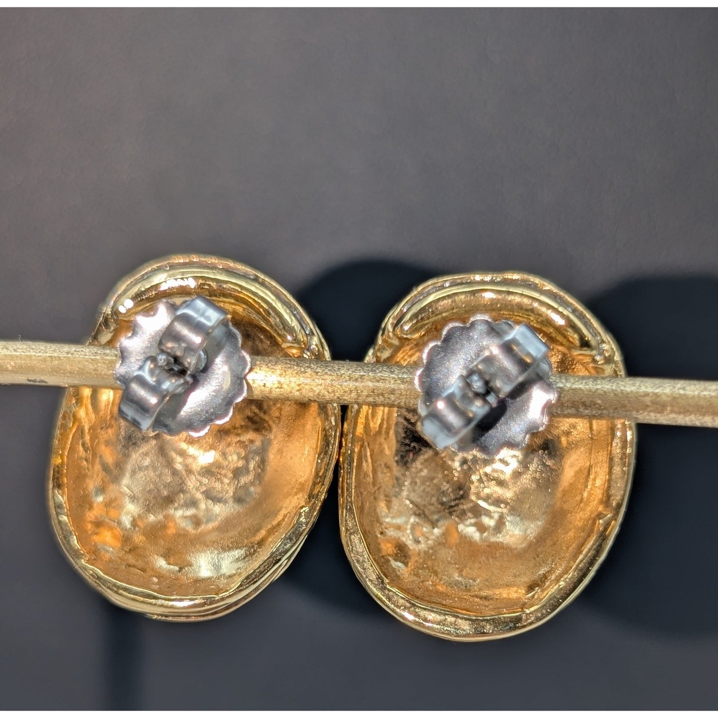 Vintage 80s Two-Tone Ribbed Domed Pierced Earrings