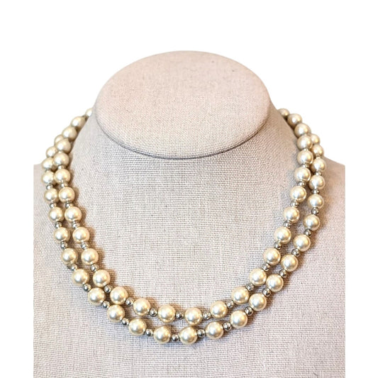Double Strand 5mm Glass Pearls W/ Marked 925 Sterling Silver Beads and Clasp