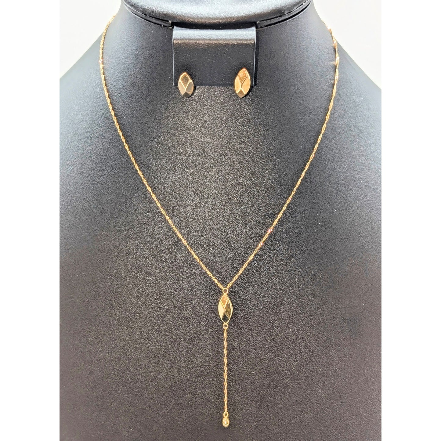 Eterna Gold 14K Sparkle Y Drop 17.5" Necklace & Matching Post Stud Earrings