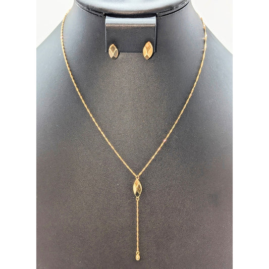 Eterna Gold 14K Sparkle Y Drop 17.5" Necklace & Matching Post Stud Earrings