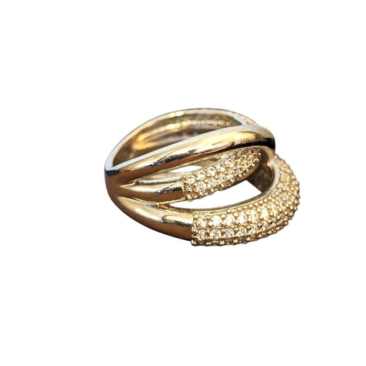 Xaxie Pave Rhodium Plated CZ Crossover Silver Tone Ring Size 6.75
