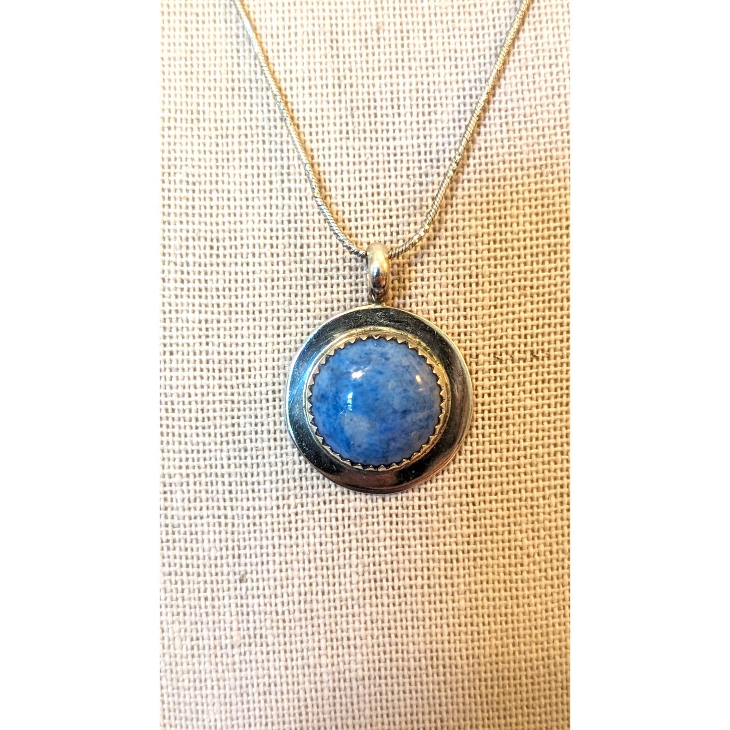 Signed OP Sterling Silver Round Blue Quartz on Unique Cut 925 18" Chain Necklace