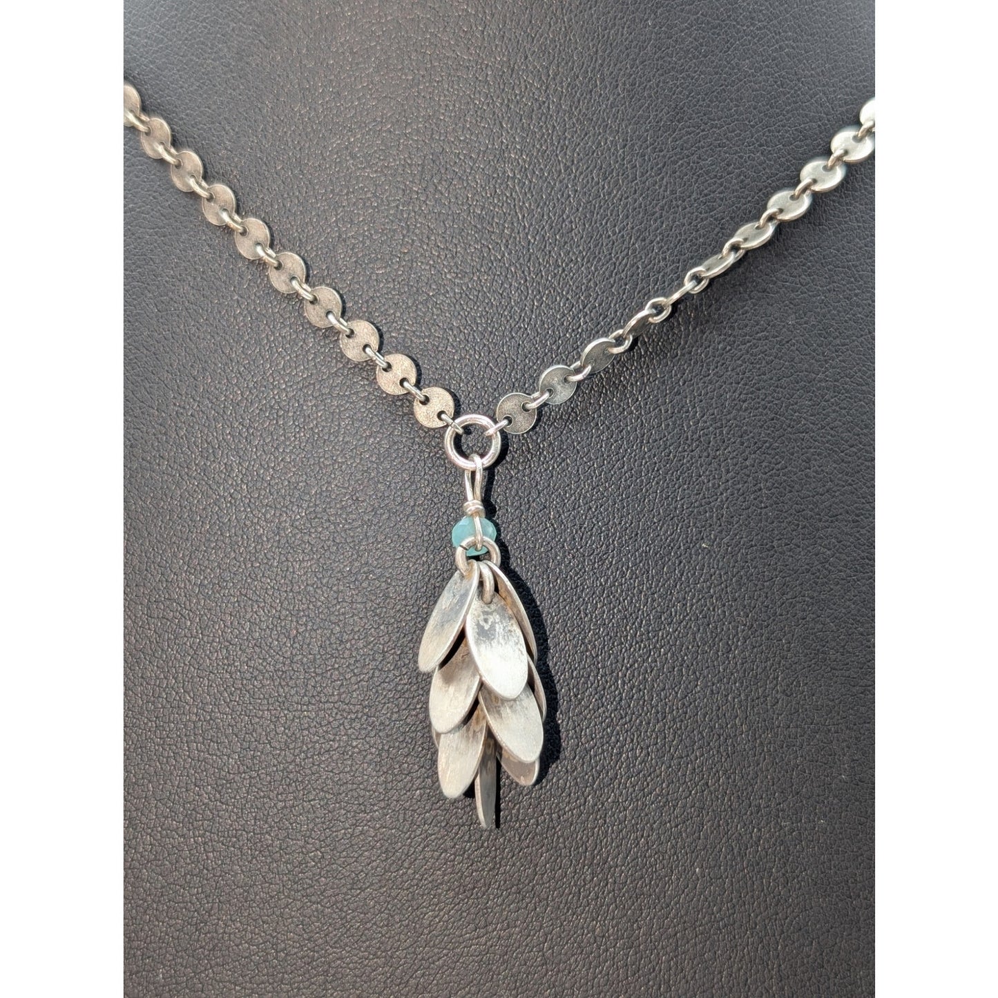 VTG Artisan 925 Sterling Silver Circle Link Petal Tassel Toggle 17" Necklace