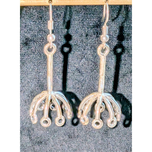 Silver Tone Dandelion Dangle Wire Hook Earrings