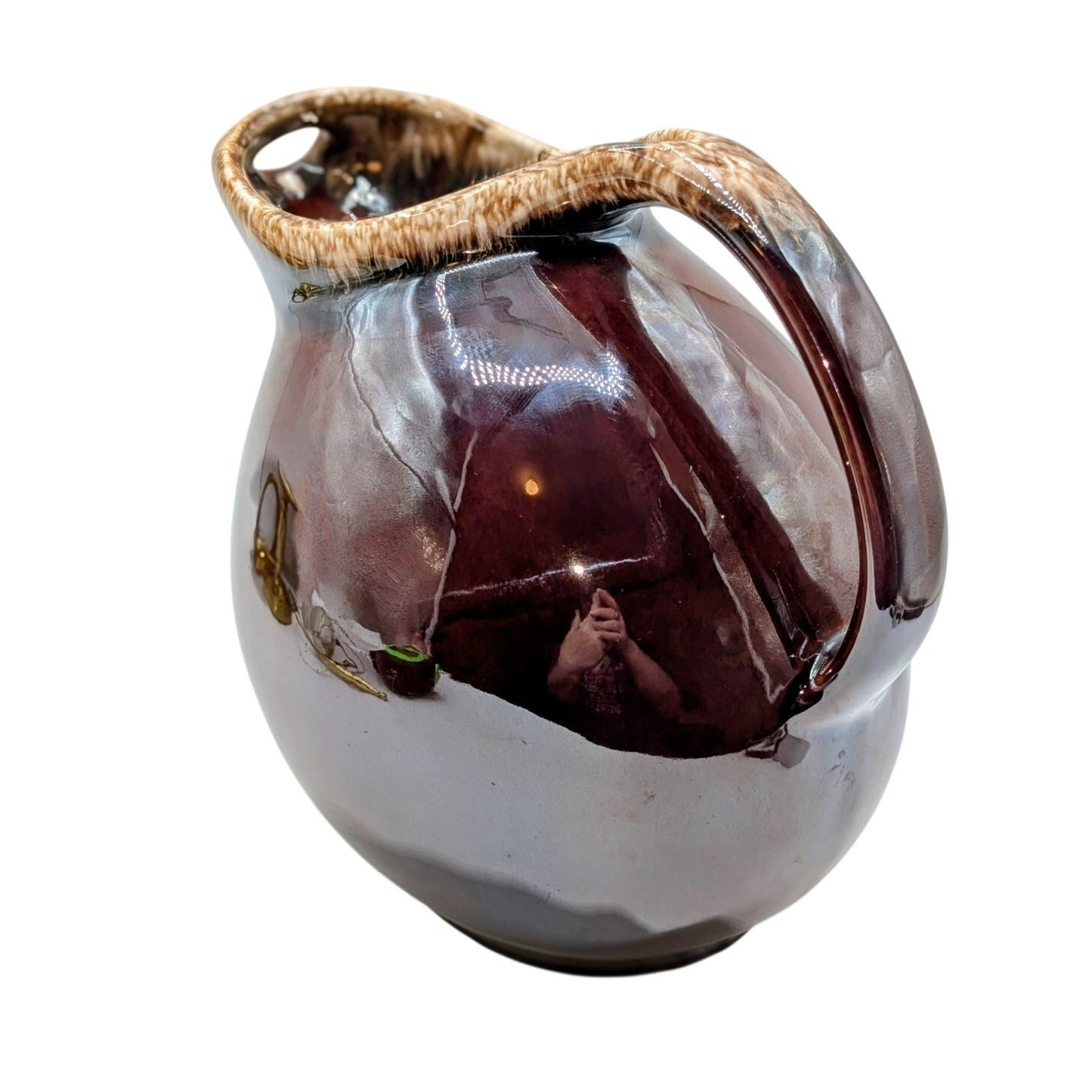 Vintage Hull Pottery Made in USA Brown Drip Glaze Ball Pitcher