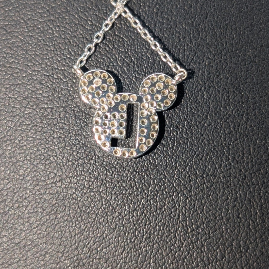 Disney Mickey Mouse White CZ Silver Over Brass Initial 'L' Pendant Necklace
