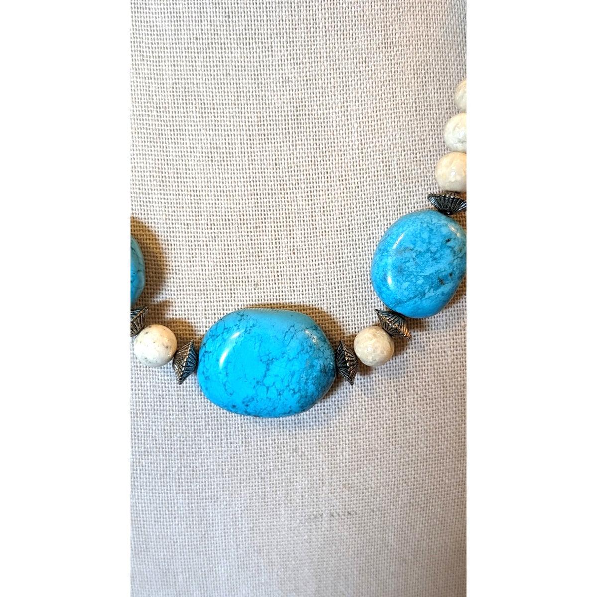 Blue and Cream Stone 17.5" Heavy Beaded Necklace