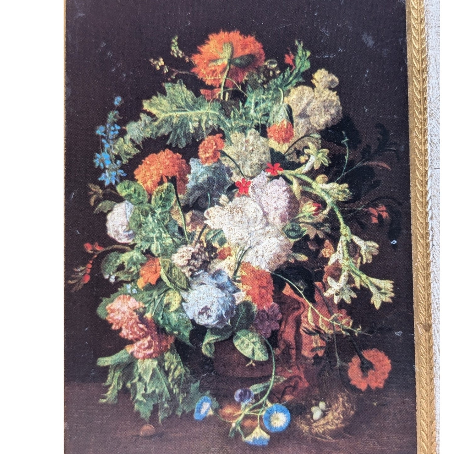 Bouquet at a Column Print by Jan van Huysum Antique/Vintage Wooden Wall Plaque